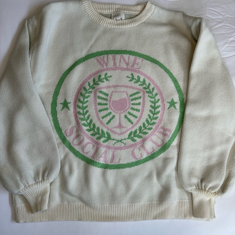 Wine Social Club pink and green off white sweater size small